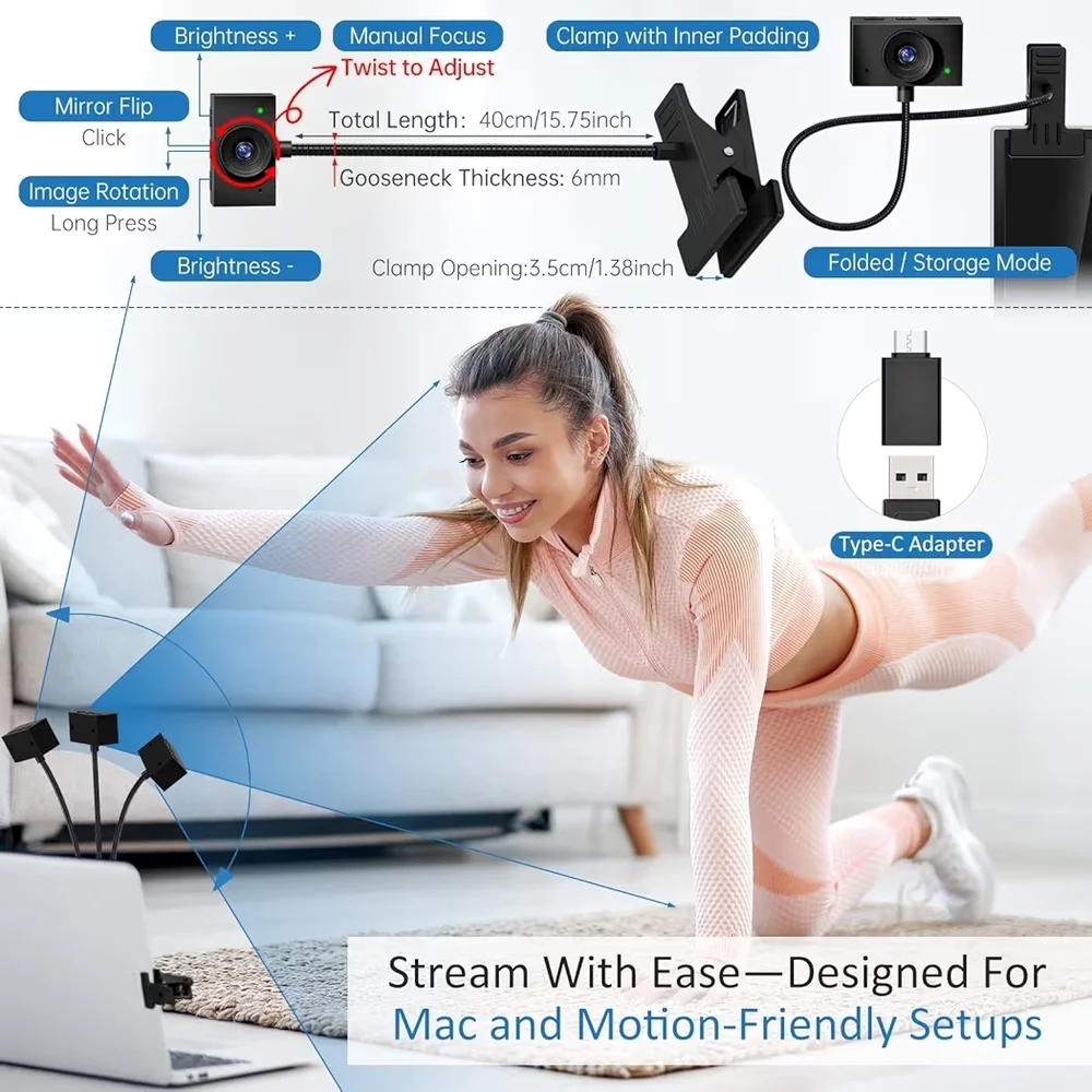 Black USB Webcam with Flexible Clip